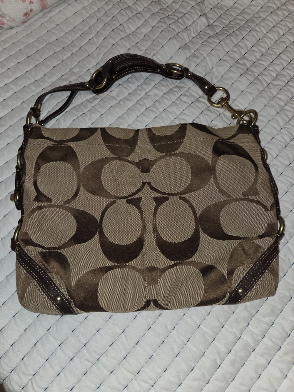 Coach Canvas Shoulder Bag in Brown and Tan